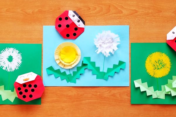 保育園　製作タンポポアイデア3種・簡単折り紙てんとう虫｜フォーク・トイレットペーパーの芯・一回切りでタンポポを作ろう イメージ