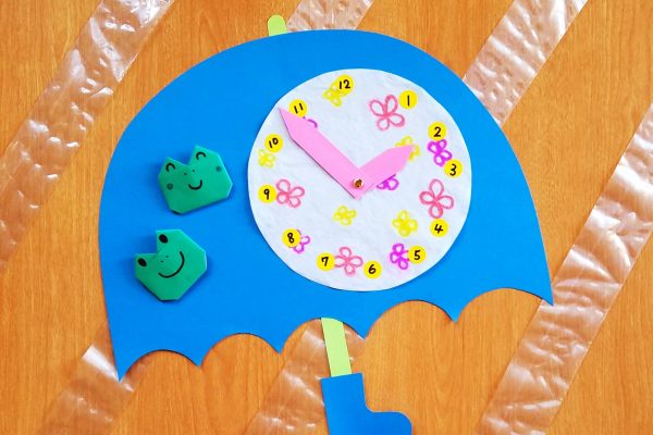 保育園　6月製作「時計」傘・紙コップ・折り紙の時計アイデア3種と簡単カエルの折り方 イメージ