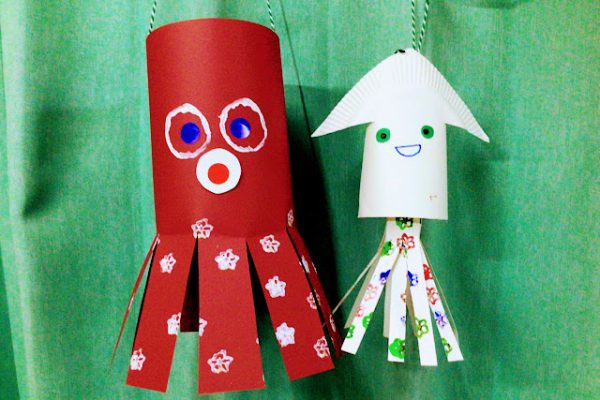 保育園　9月製作 野菜スタンプで海の生き物を作ろう 魚・タコ・イカ イメージ